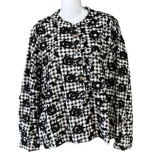 Pilcro by Anthropologie Black/ White Gingham Embroidered Top Women's Medium